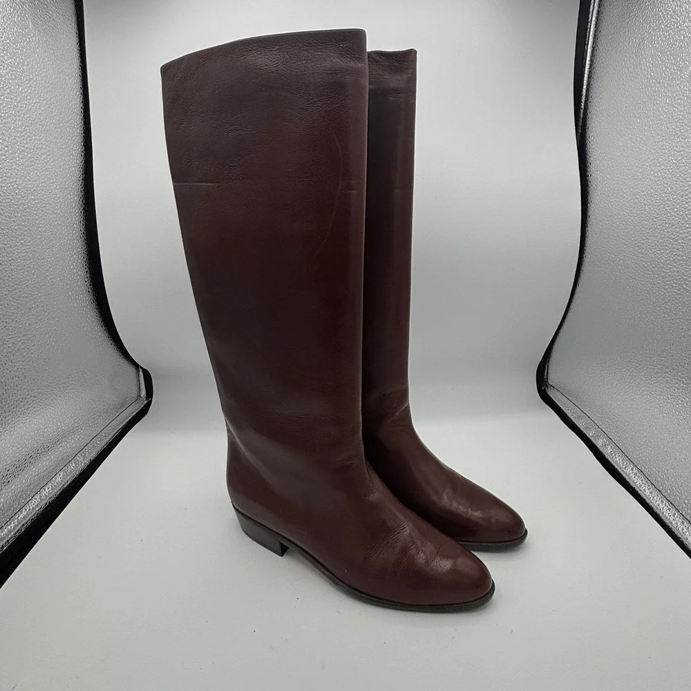 Vtg Cole Haan Riding Boots Women Sz 6.5 AA Brown Leather Tall Equestrian Italy - Picture 1 of 13